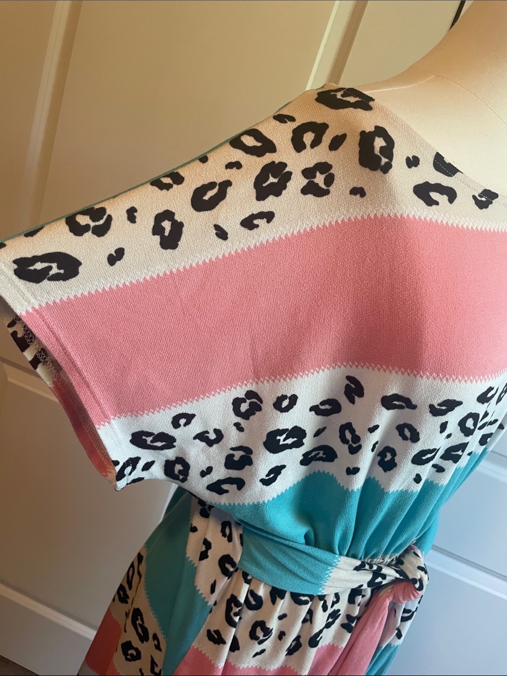 ODDI Striped Pink & Teal Leopard Print Belted Dress Size 3X - Picture 2 of 7